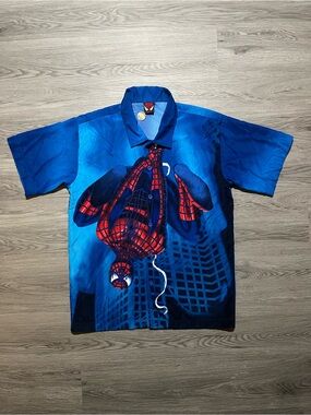 2002 Spider-Man Marvel the Movie AOP button up shirt men’s small vintage ￼